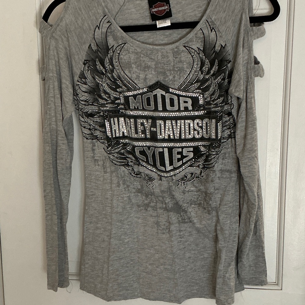 Harley-Davidson Gray Winged Long Sleeve Top